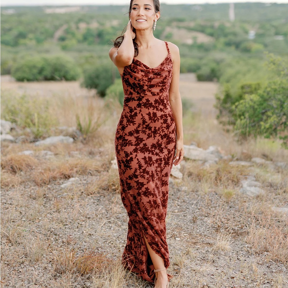 Revelry Skye Dress in Floral Burnout Terracotta